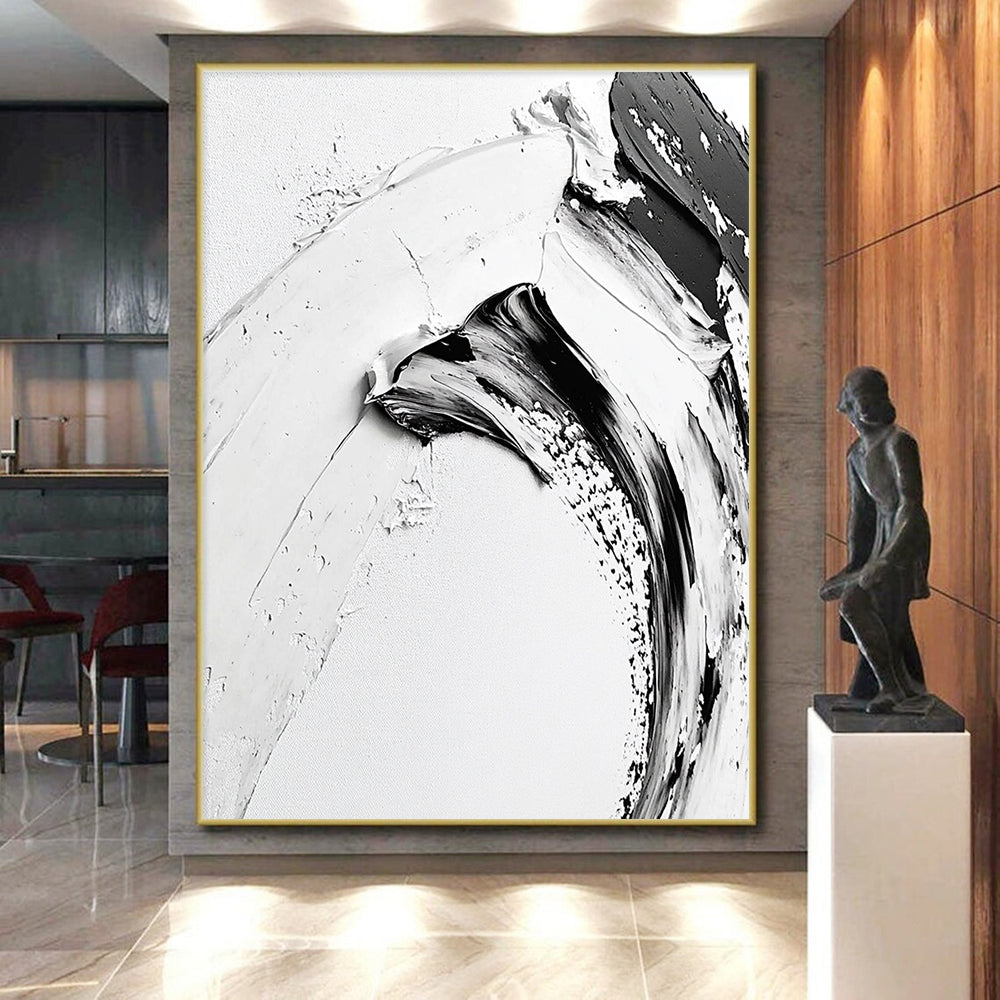 Curved Black - White Abstract Painting with Graceful Contrast WINK351