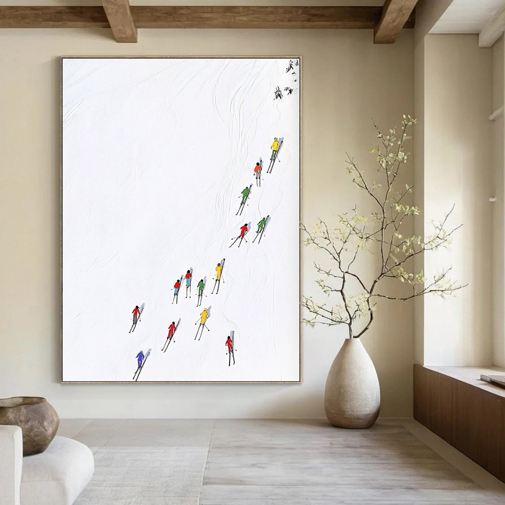 Skiers on Snow Abstract Painting of Winter Sports GAB0120