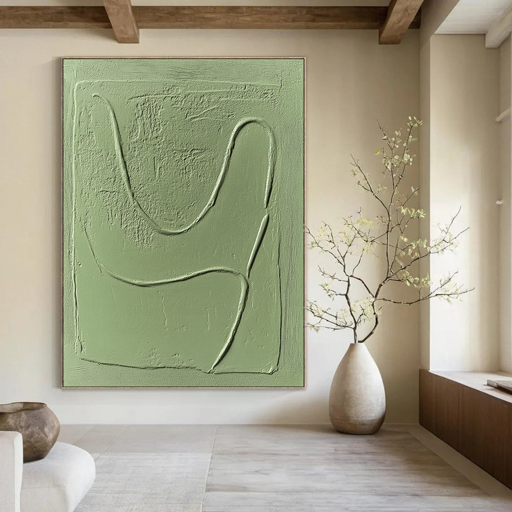 Light Green Textured Forms Painting of Tactile Minimalism GAB0143