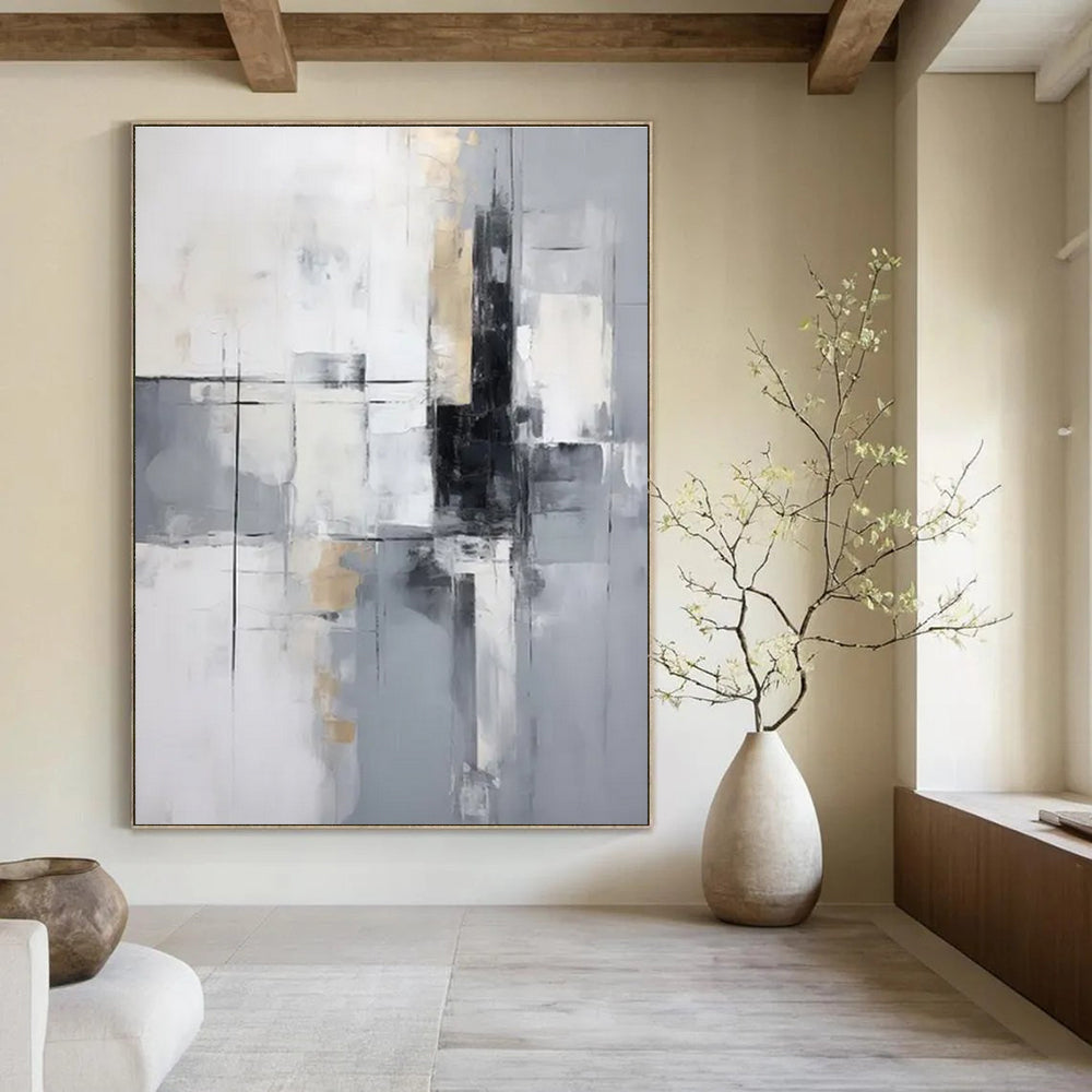 Gray - Gold - White Abstract Painting for Modern Corporate Receptions HENG138