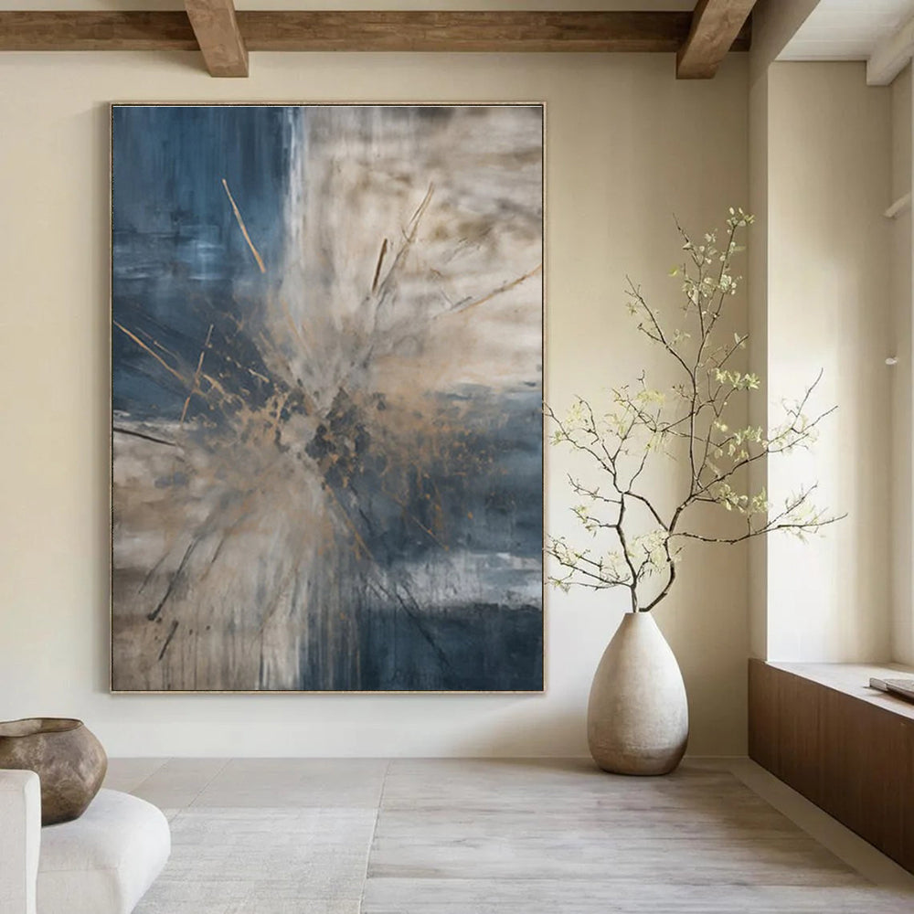 Blue - Gray - Brown Abstract Burst Painting for Contemporary Art Galleries HENG119