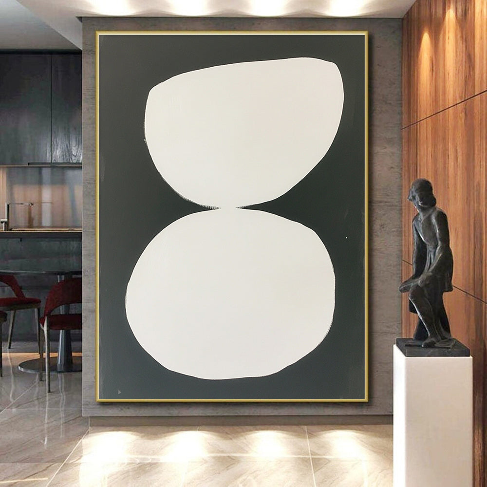 White Organic Shapes on Black Abstract Painting with Clean Contrast WINK269