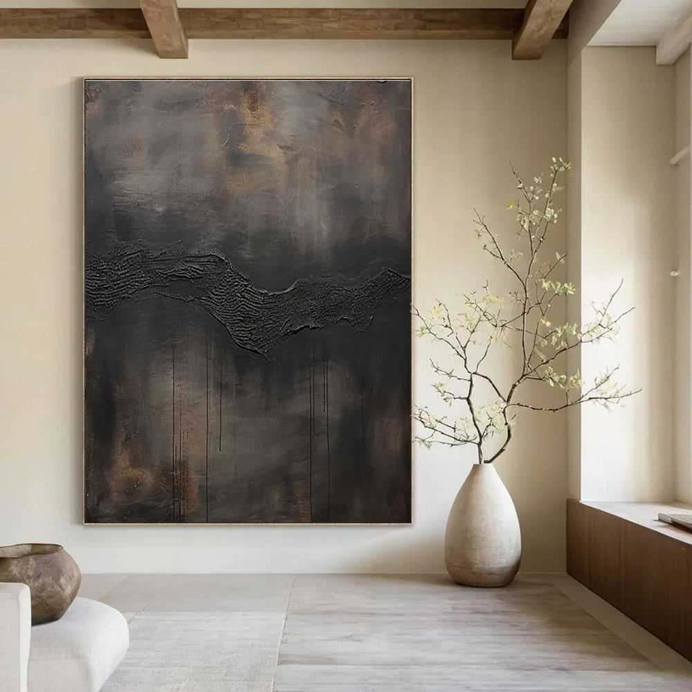 Dark Textured Wave Abstract Painting for Moody Home Theaters HENG506