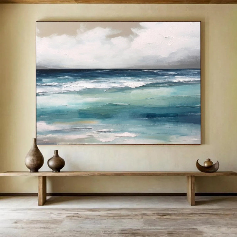 Serene Sea and Sky Abstract Painting for Coastal Calm YHT050