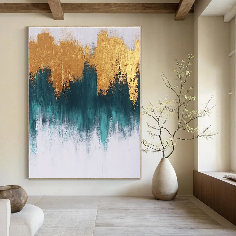 Golden and Teal Abstract - Luxurious Color - Block Art GAB0503