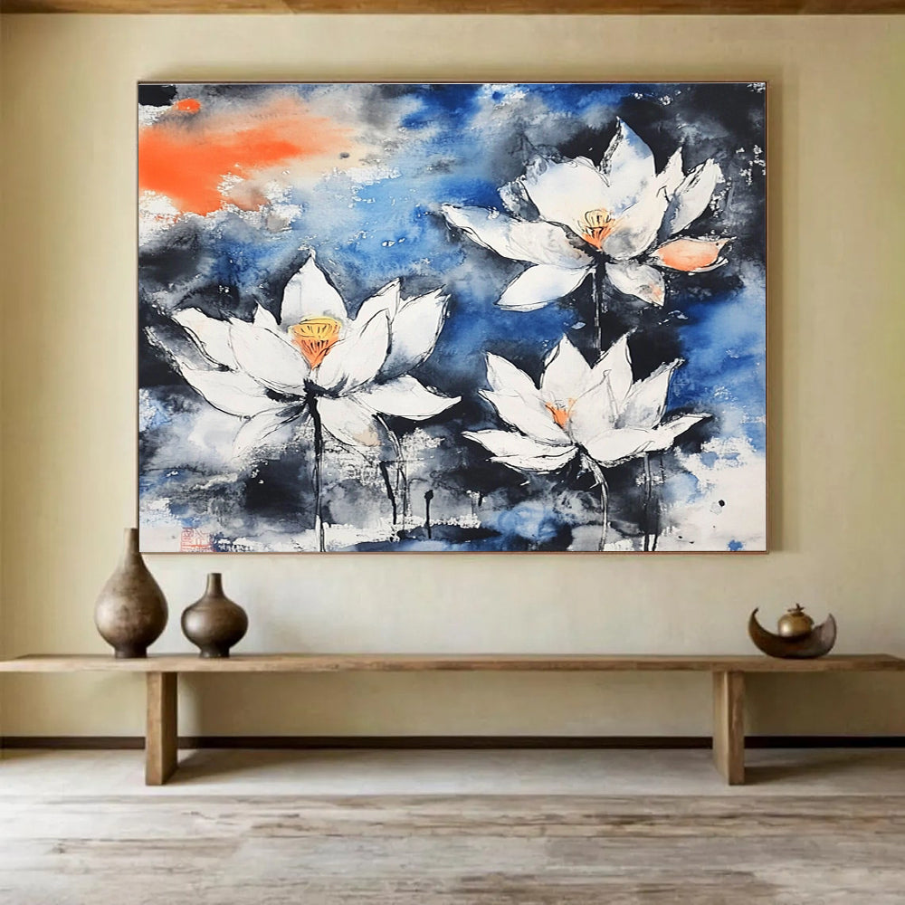 Ink - Wash Lotus Flowers Abstract Painting with Oriental Serenity ABS580