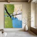 Green Blue Line Abstract Painting for Contemporary Art Galleries GAB0779