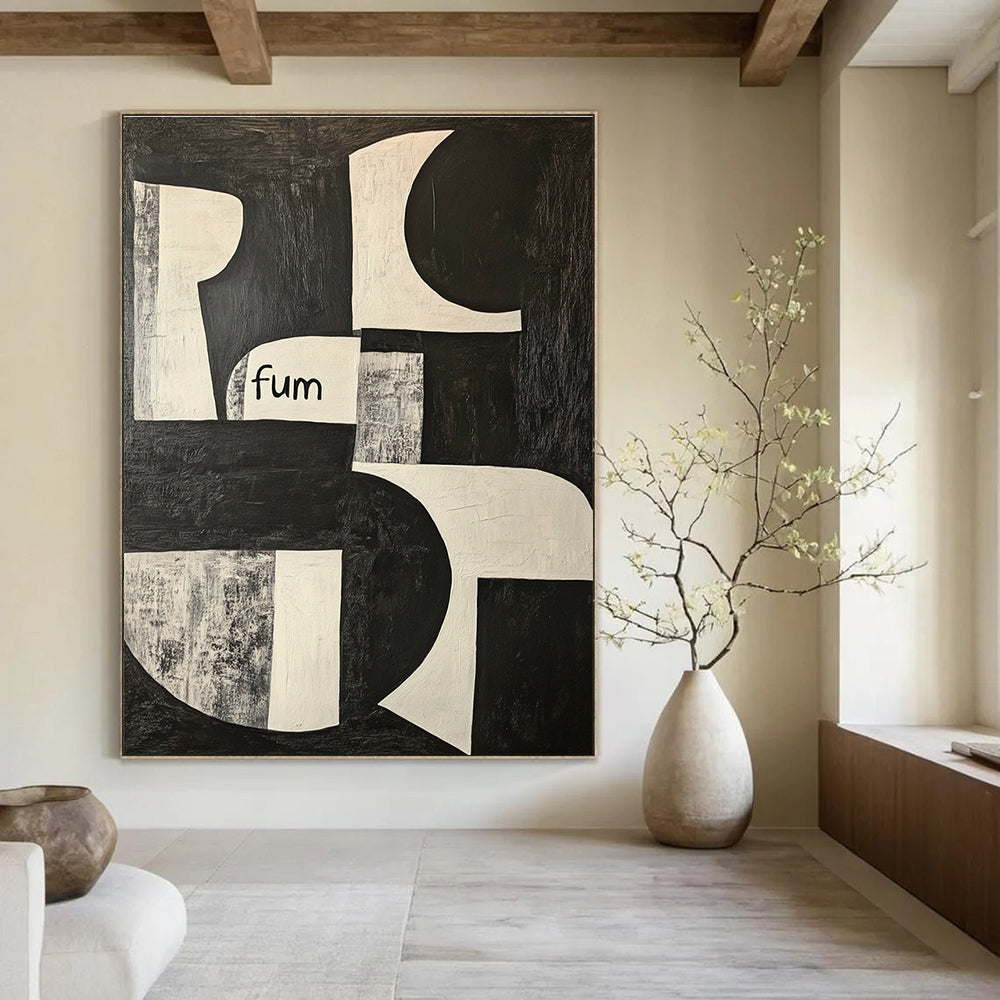 Black and White Shapes with “fum” Conceptual Graphic Abstract Painting GAB0275