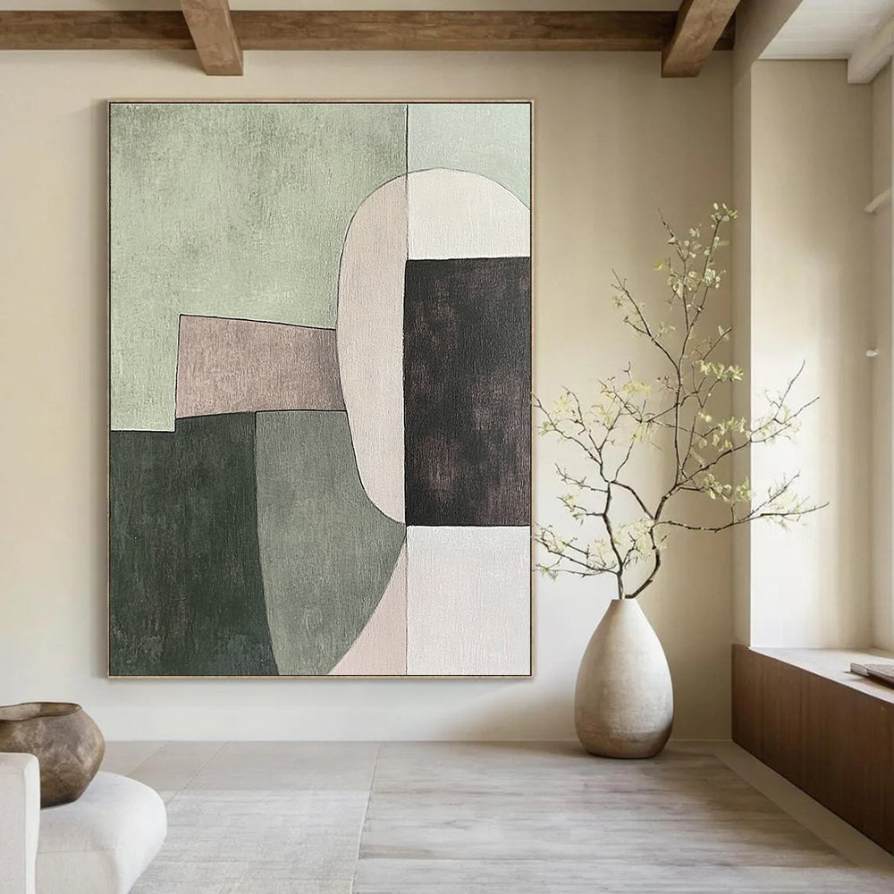 Green - Toned Geometric Abstract Painting for Modern Minimalist Spaces GAB1150