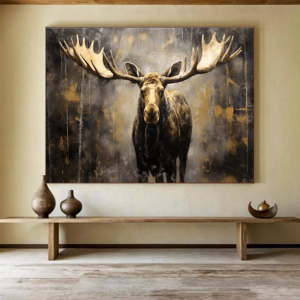 Moose Portrait Abstract Painting for Rustic - Chic Interiors YHT078