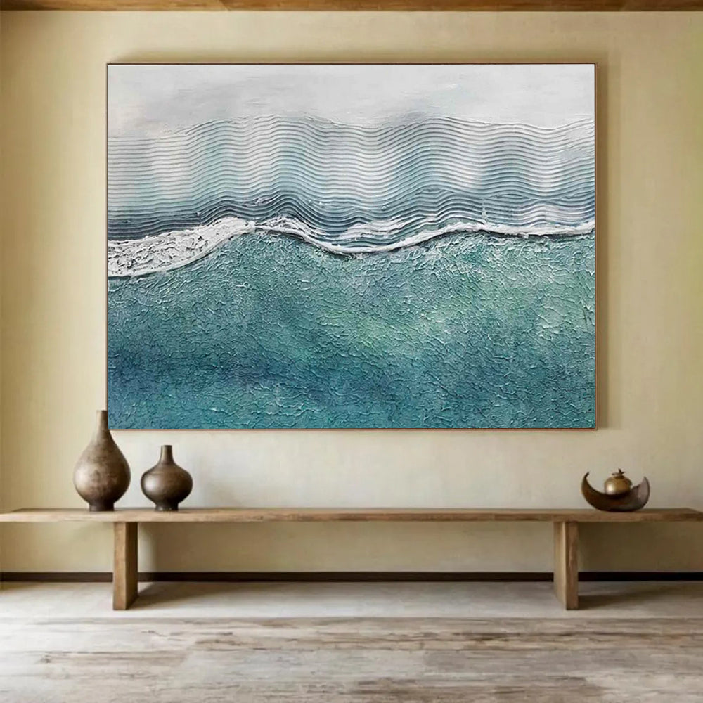 Textured Sea Wave Abstract Painting for Beach House Living Rooms YHT278