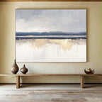Minimalist Gray - Blue - Gold Abstract Landscape Painting ABS199