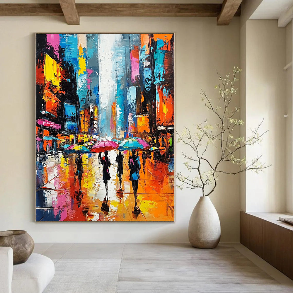 Colorful City Umbrella Scene Abstract Painting for Modern Shopping Malls GAB1267