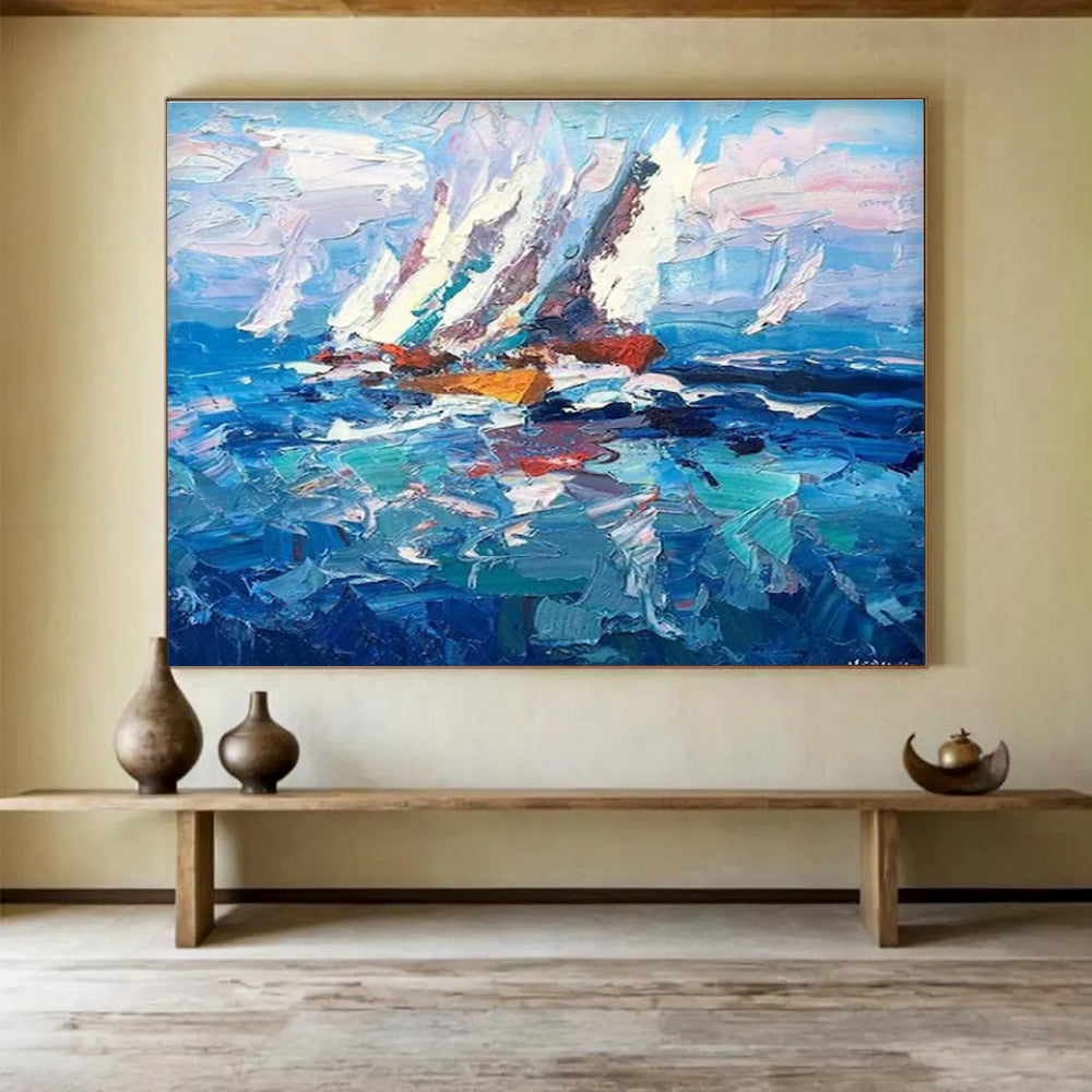 Sailing Boat Abstract Painting for Nautical - Inspired Living Rooms YHT472