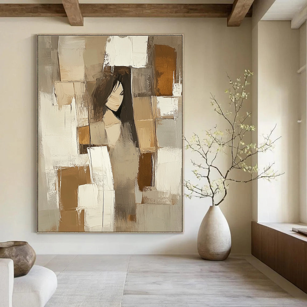 Cubist Figure in Neutrals - Modern Abstract Figurative Art GAB0445