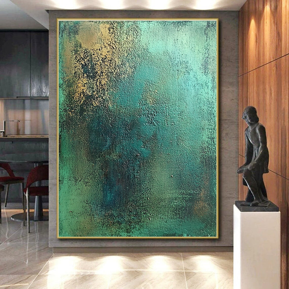 Green and Gold Textured Abstract Painting with Lush Opulence WINK286