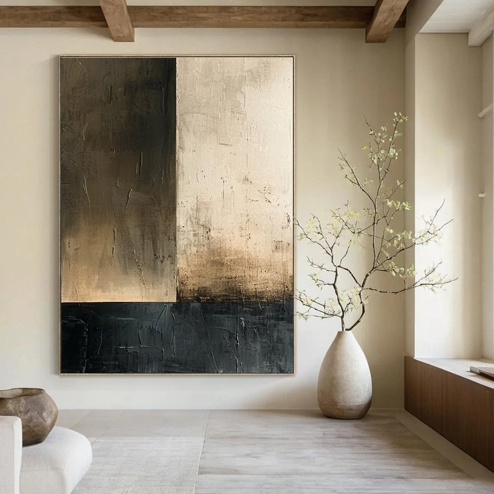 Neutral Tones Abstract Painting for Industrial - Chic Restaurant Dining Areas HENG016