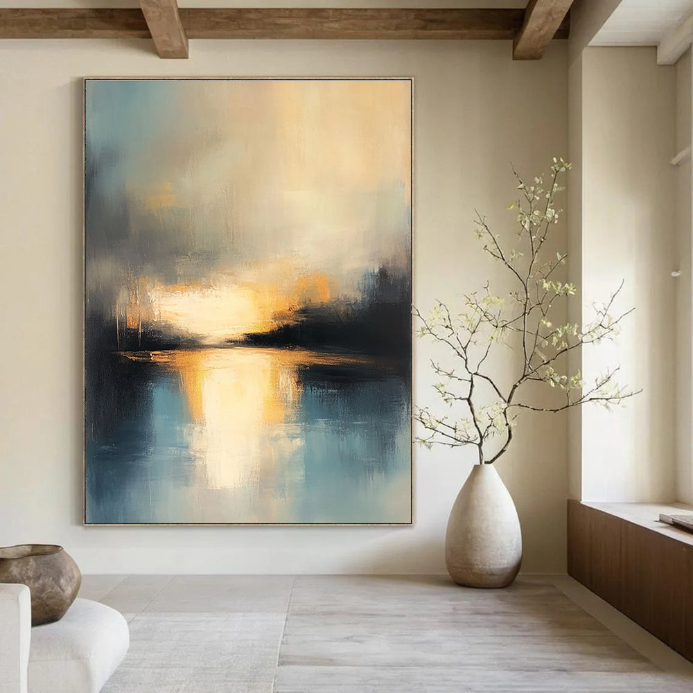 Sunset Lake Abstract - Dramatic Sky and Water Art GAB0537