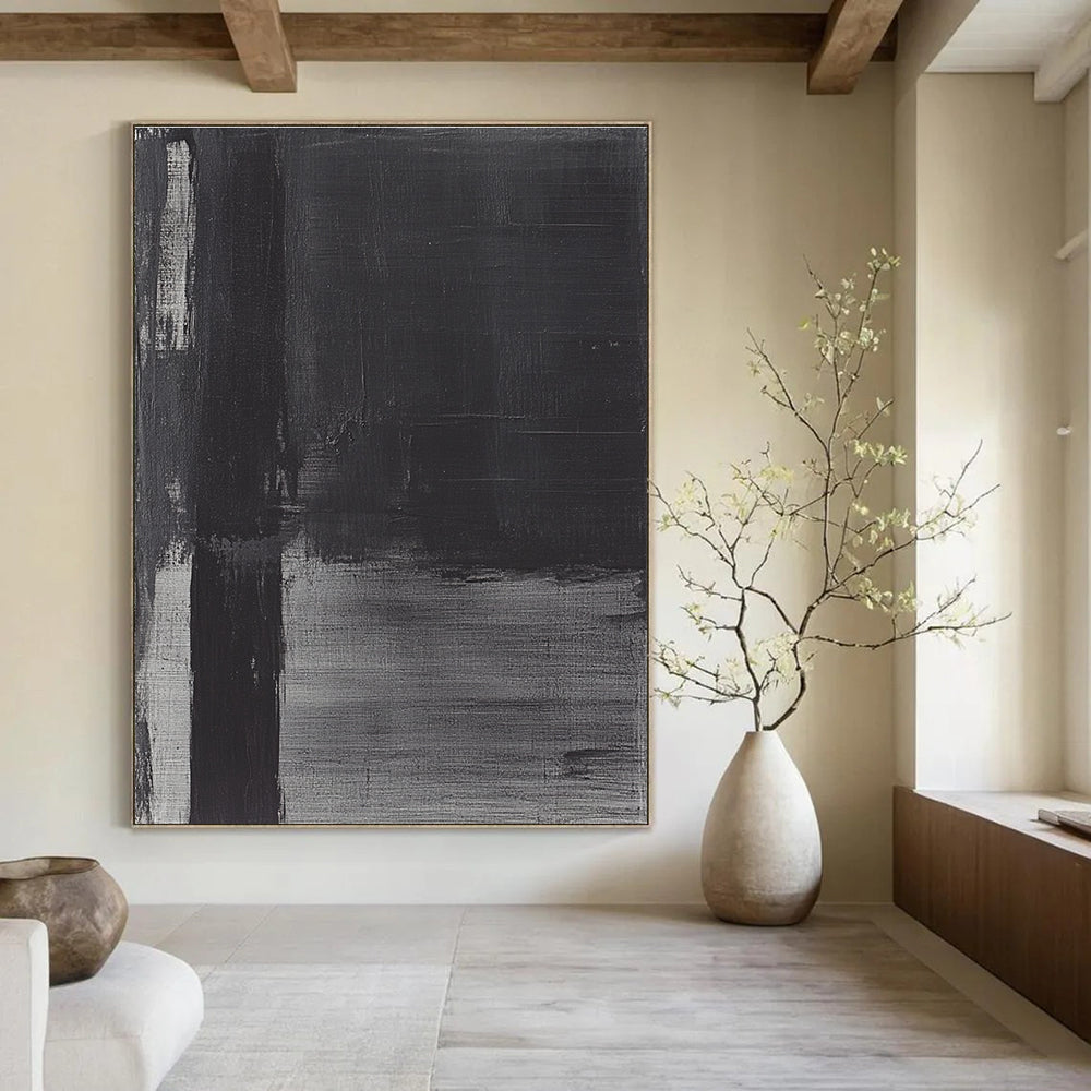 Textured Black and Gray Abstract Painting with Subtle Variations GAB0029
