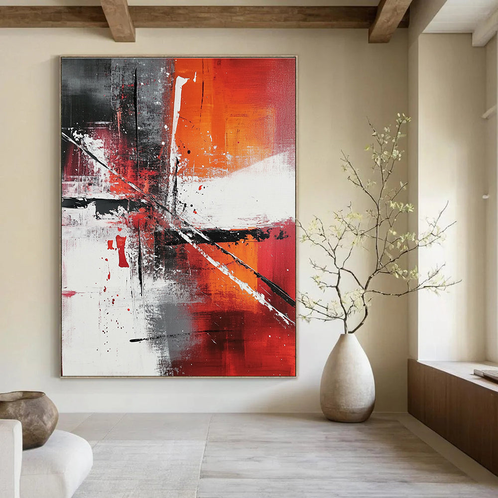 Vibrant Red and Orange Abstract Energetic Abstract Painting for Bold Interiors GAB1401