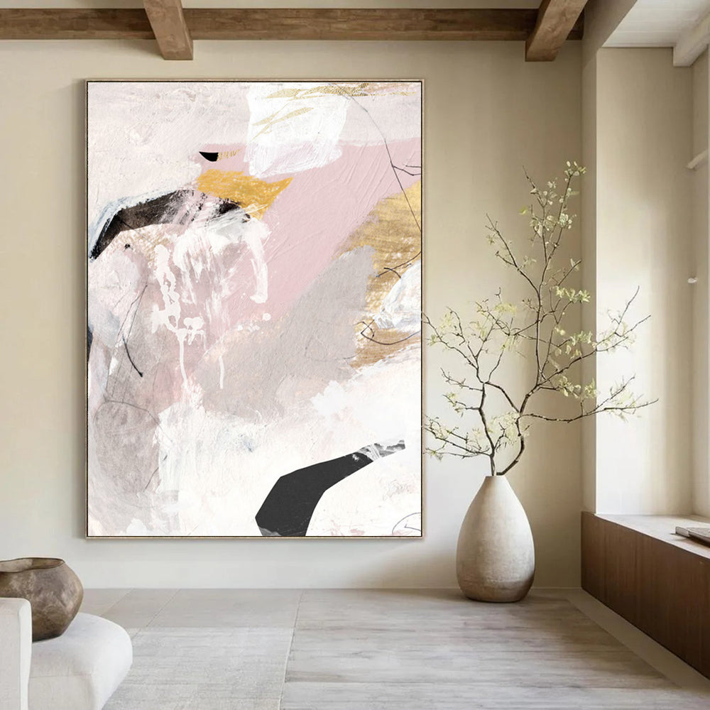 Pink - Gold Abstract Composition Painting for Feminine - Styled Boutiques HENG211