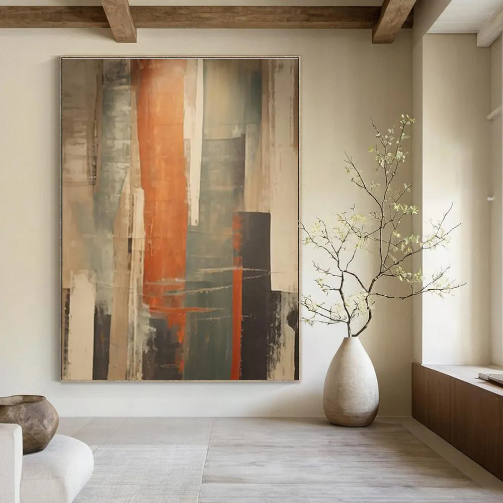 Earth - Toned Abstract Structure Painting for Rustic - Inspired Cafes HENG113