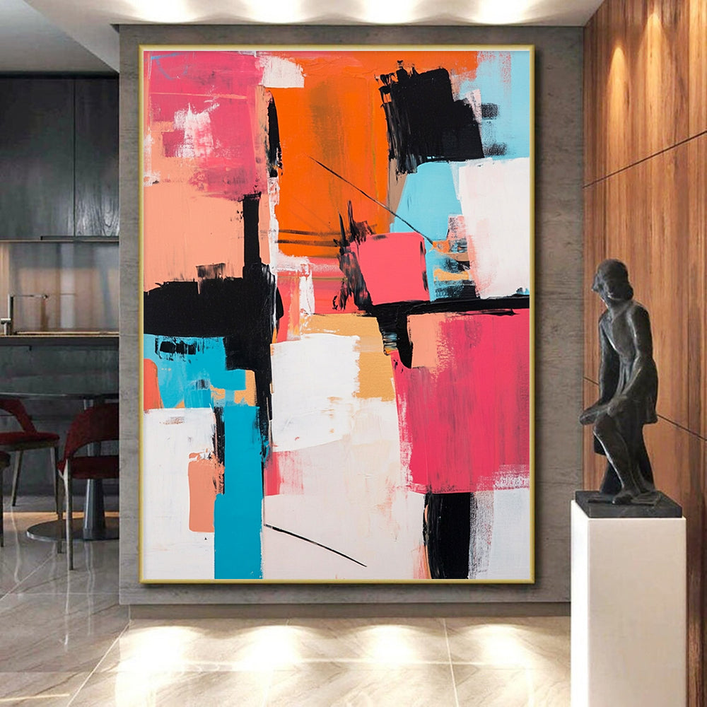 Pink Orange Abstract Blocks Painting with Modern Structure WINK714