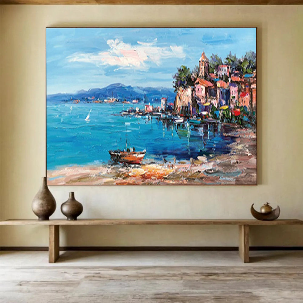 Coastal Town Abstract Painting for Nautical - Inspired Living Areas YHT230