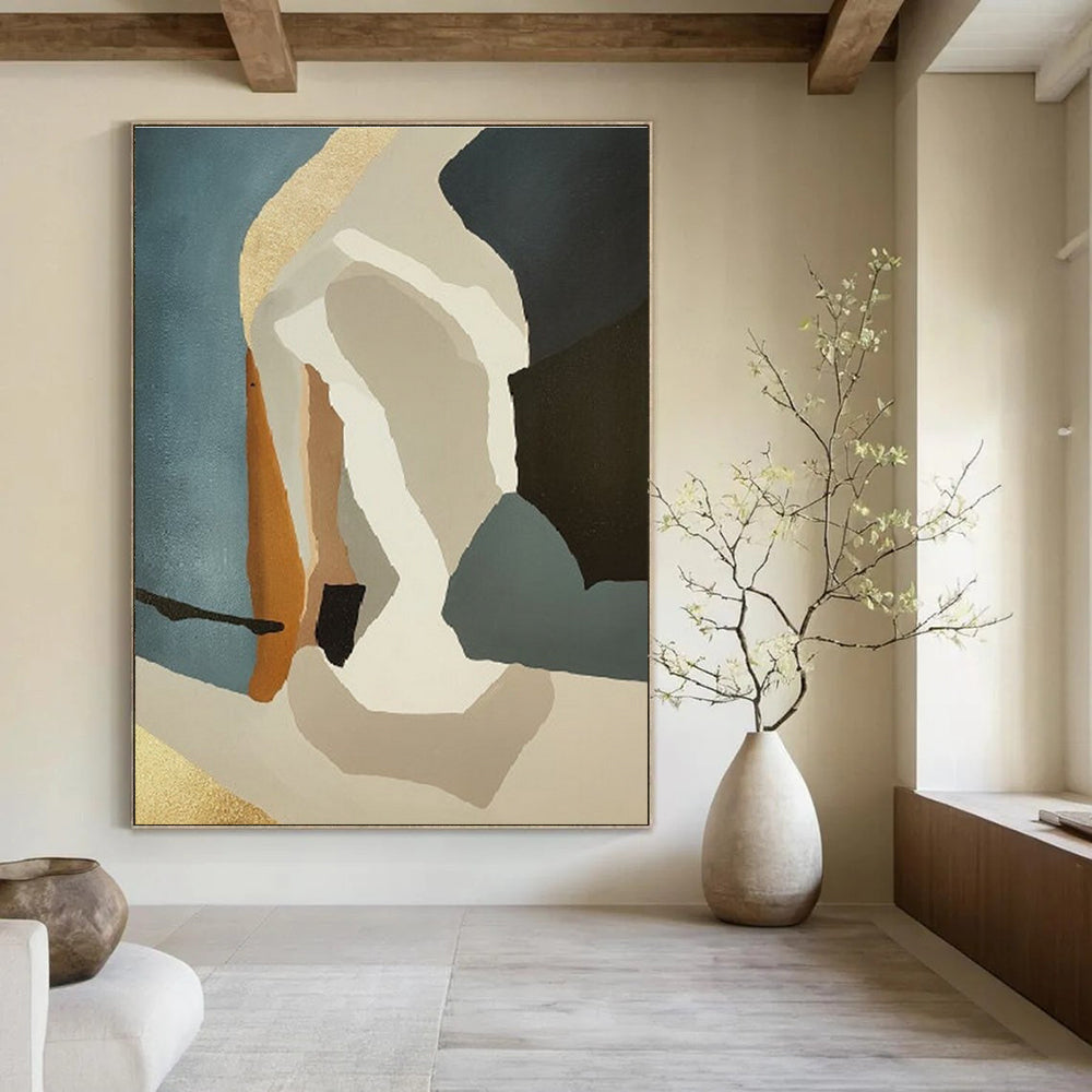 Geometric Shapes in Neutral Tones Abstract Painting for Modern Office Waiting Areas HENG145