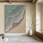 Textured Green and Beige Leaf - Like Abstract Painting for Contemporary Home Offices HENG519