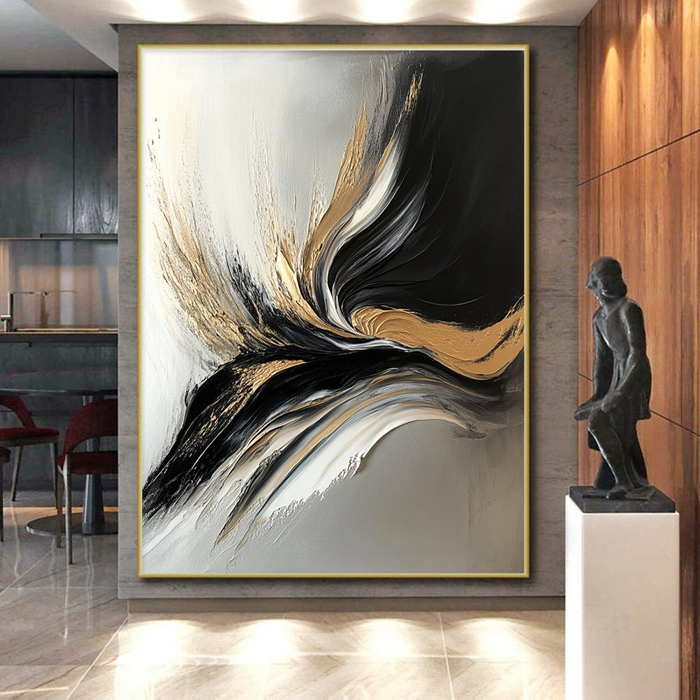 Gold and Black Abstract Painting with Luxurious Flow WINK343