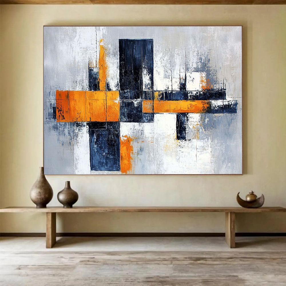 Orange - Gray Abstract Painting with a Modern Industrial Vibe ABS259