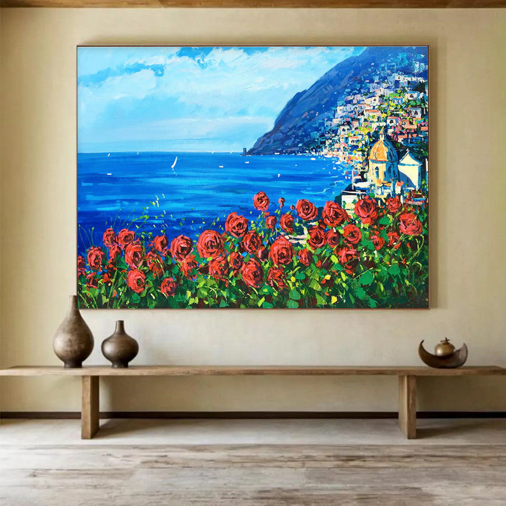 Sea and Roses Abstract Painting for Mediterranean - Style Villas YHT424