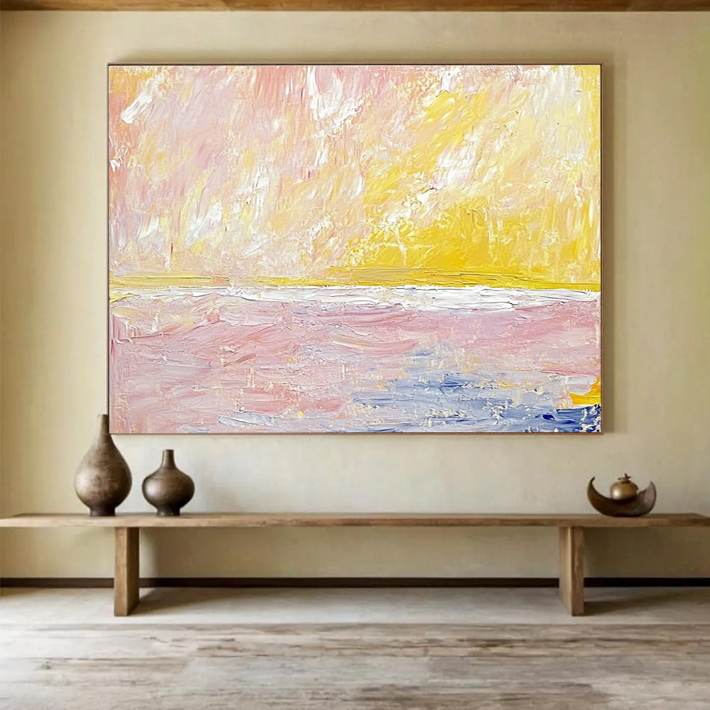 Soft Sunset Seascape Abstract Painting with Gentle, Romantic Hues ABS523