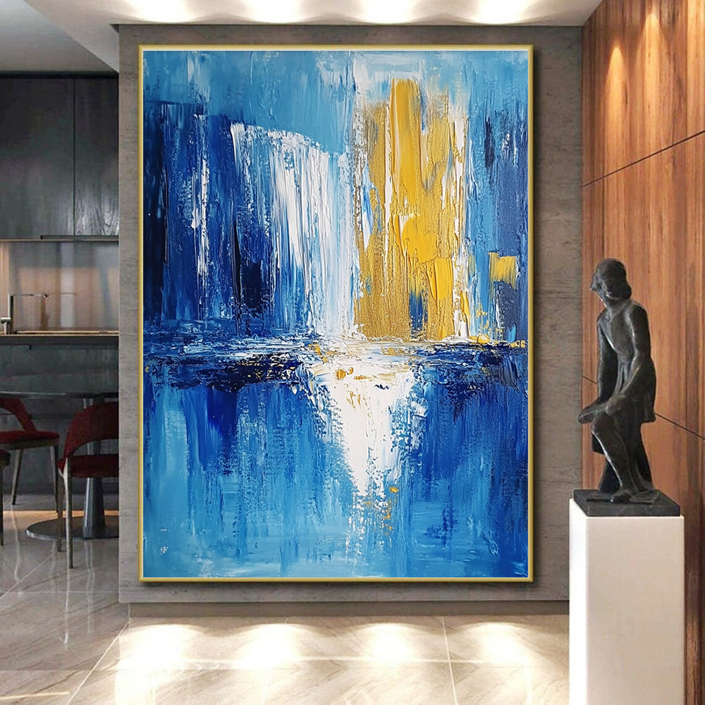 Blue - Gold Reflection Abstract Painting with Ethereal Harmony WINK390