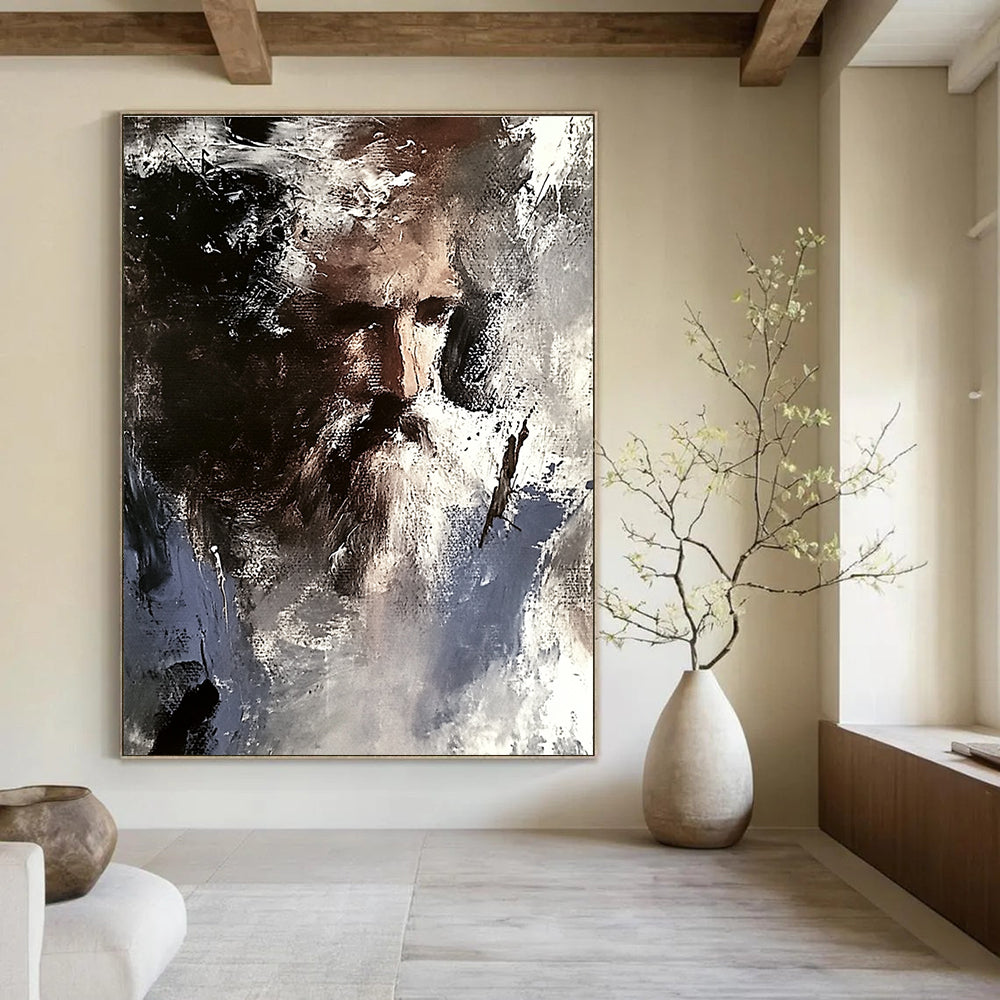 Expressive Abstract Portrait Painting of a Bearded Figure GAB0669