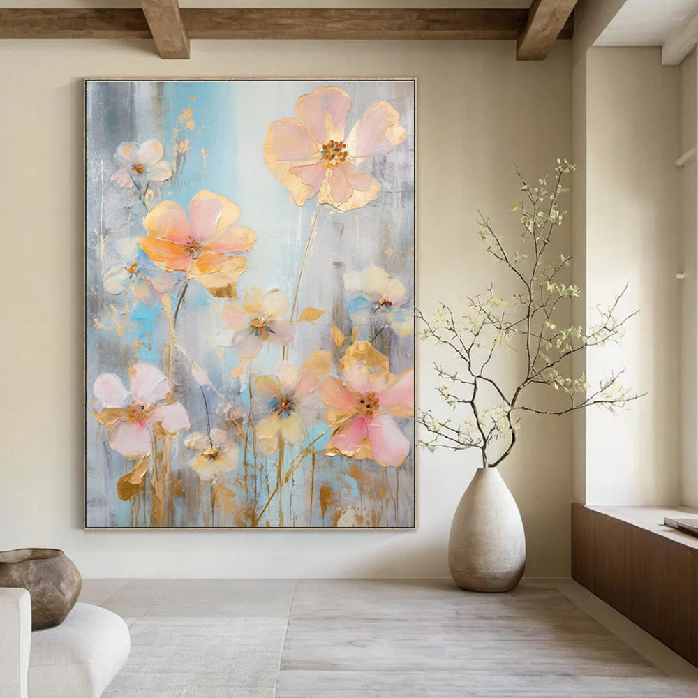 Delicate Floral Abstract Painting for Serene Bedrooms HENG431