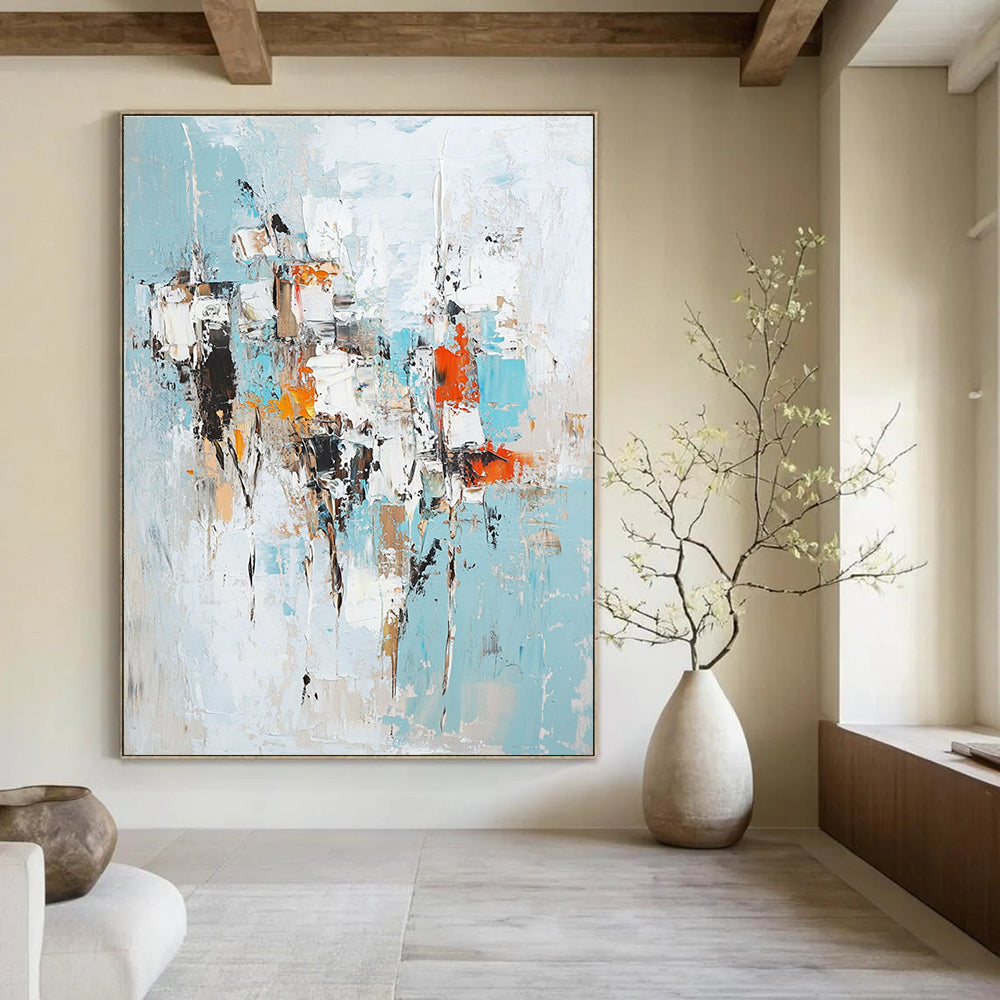 Blue - Toned Abstract Composition Painting for Coastal - Themed Living Rooms GAB1210