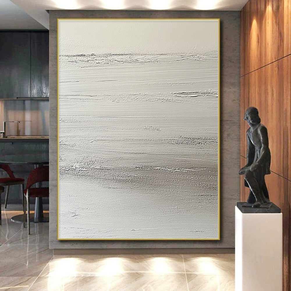 White Textured Layers Abstract Painting with Minimalist Depth WINK129