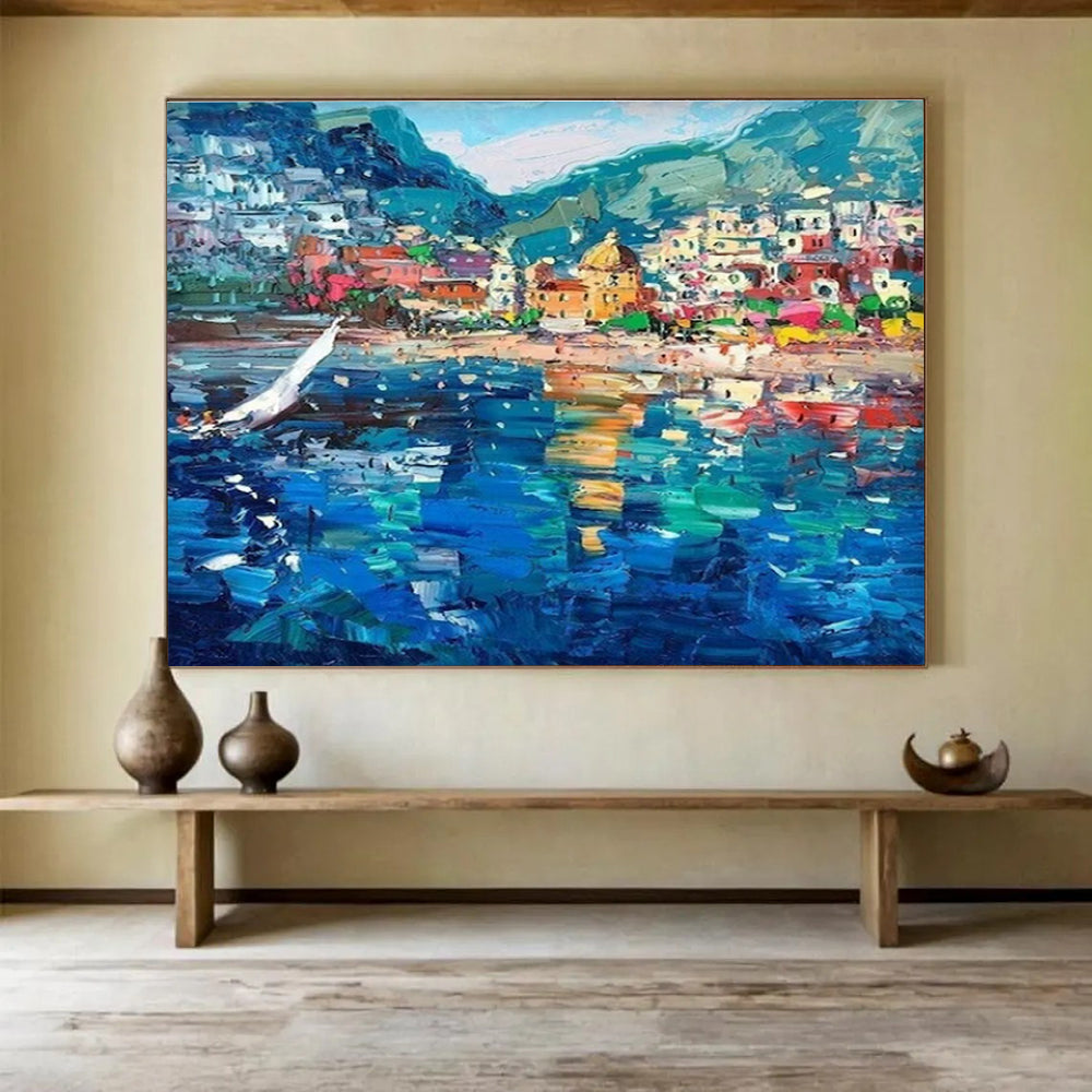 Colorful Coastal Abstract Painting for Nautical - Themed Bars YHT426