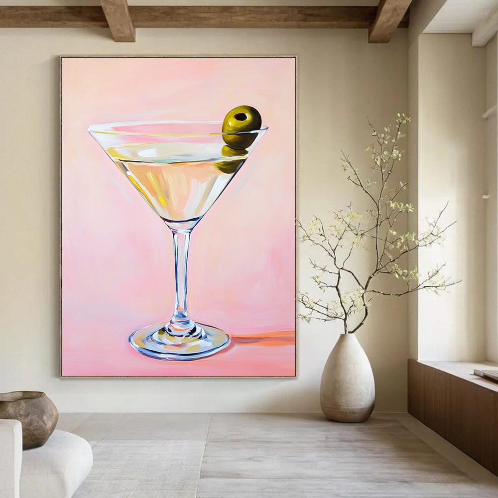 Martini Glass with Olive Chic Abstract Painting for Modern Bars GAB1424