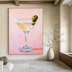Martini Glass with Olive Chic Abstract Painting for Modern Bars GAB1424