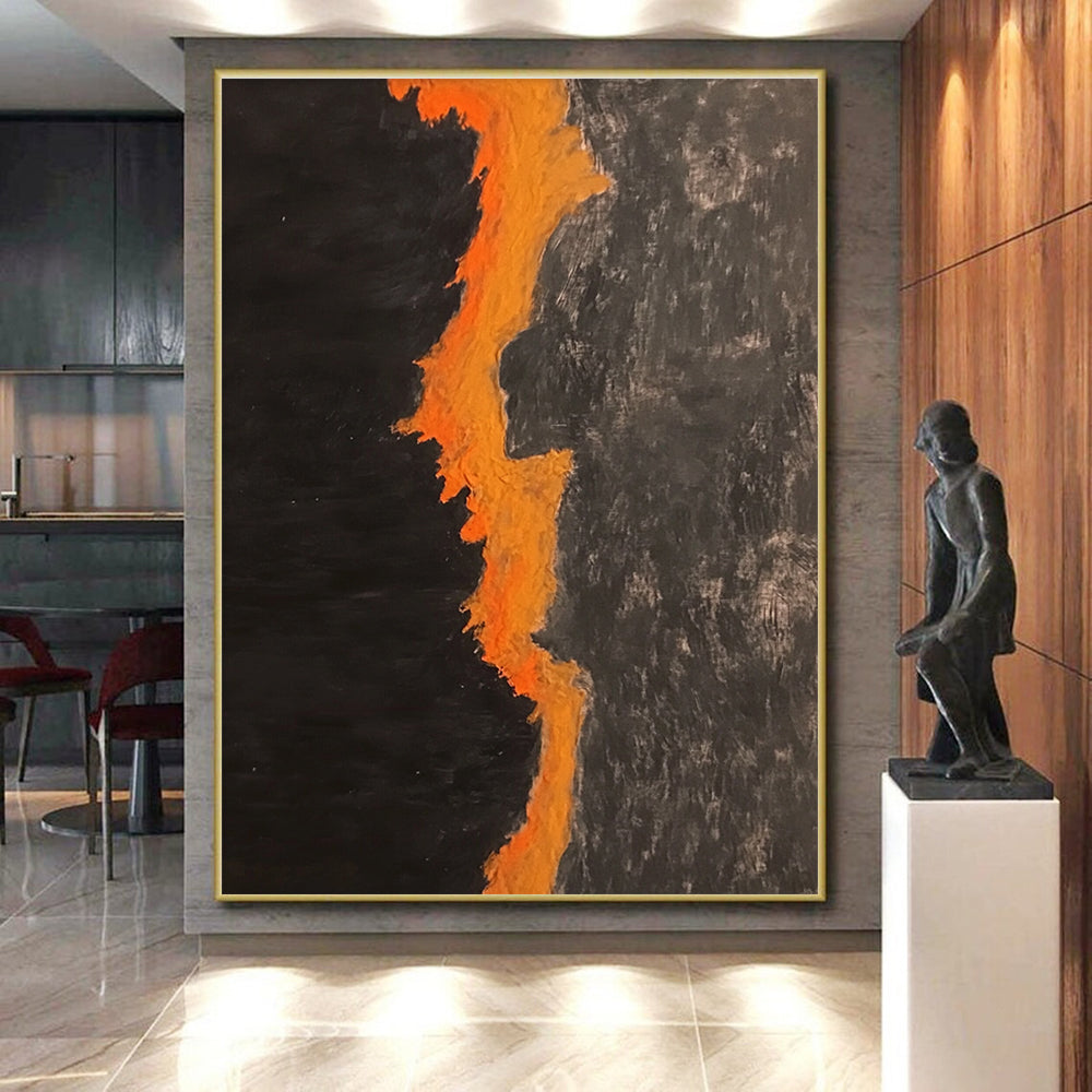 Black and Orange Lava Abstract Painting with Flowing Forms WINK834
