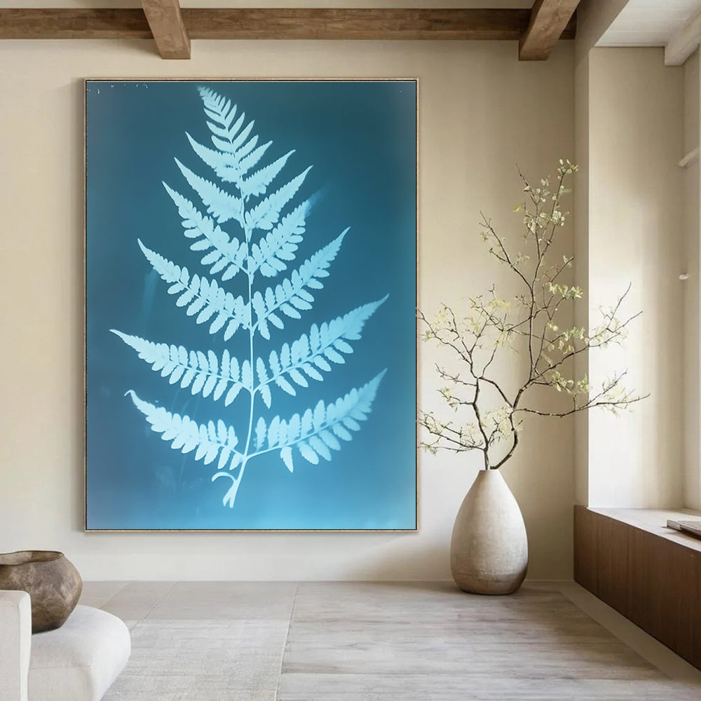 Fern Leaf Blueprint Abstract Painting for Nature - Inspired Home Offices GAB1327