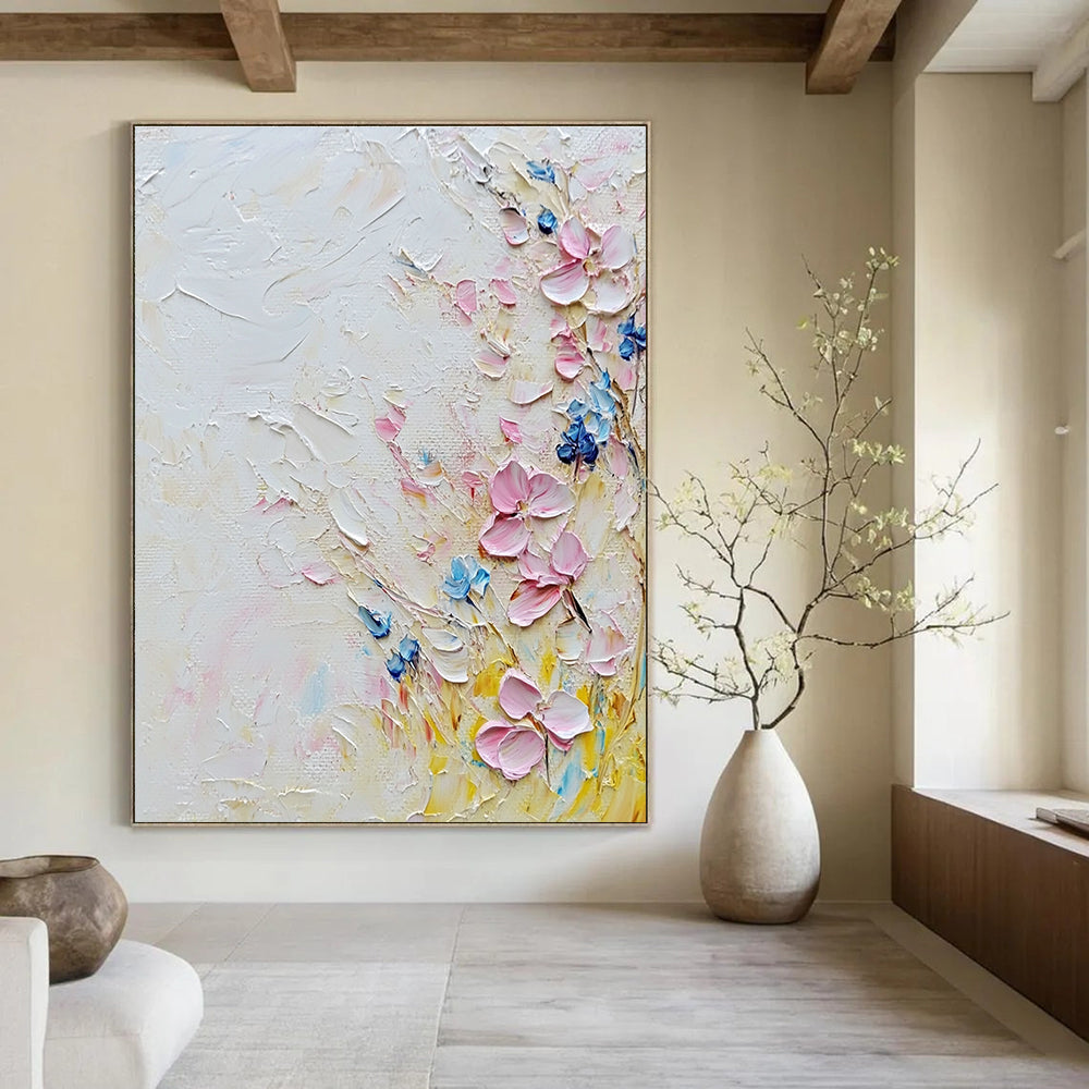 Pastel Floral Side Textured Abstract Painting for Light - Filled Interiors GAB1412