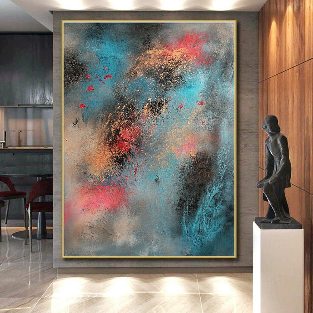 Blue Gold Red Abstract Painting with Ethereal Textures WINK661