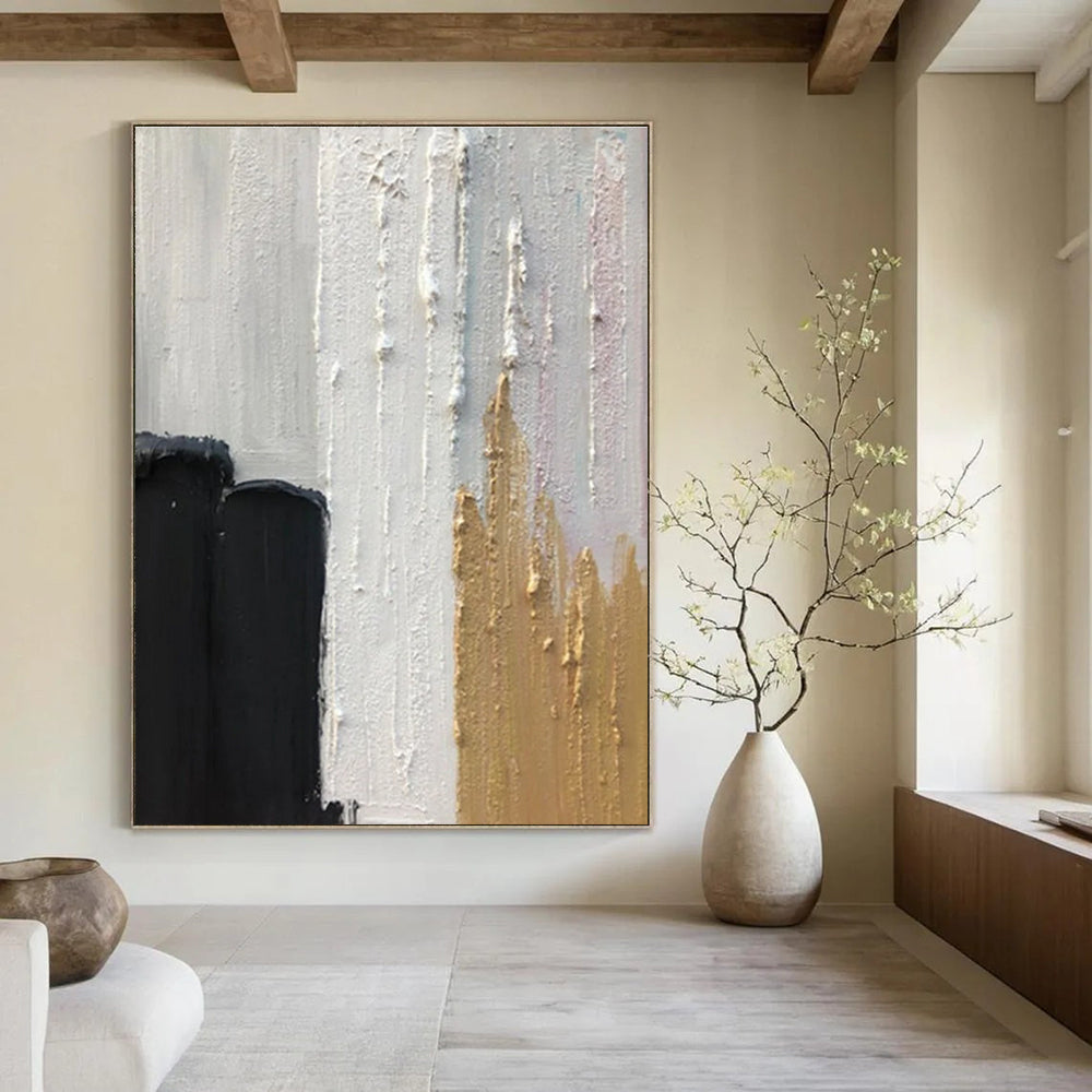 Black - White - Gold Minimalist Abstract Painting for Luxury Studies HENG397
