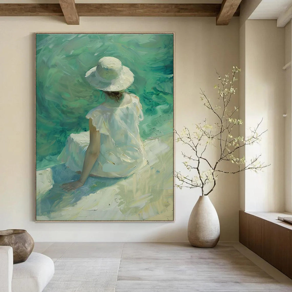 Lady by the Sea Abstract Painting for Coastal Home Bedrooms HENG088