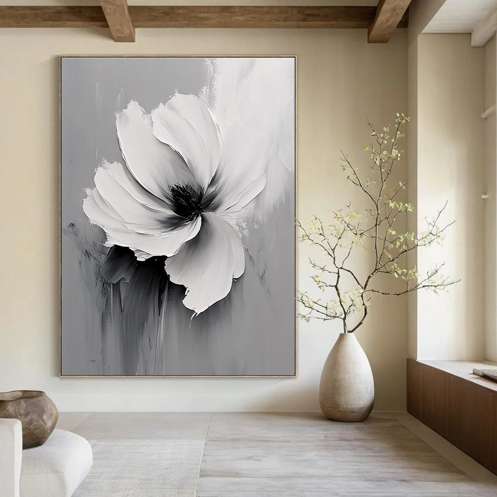 Gray - Toned Floral Abstract Painting for Modern Living Rooms GAB1001