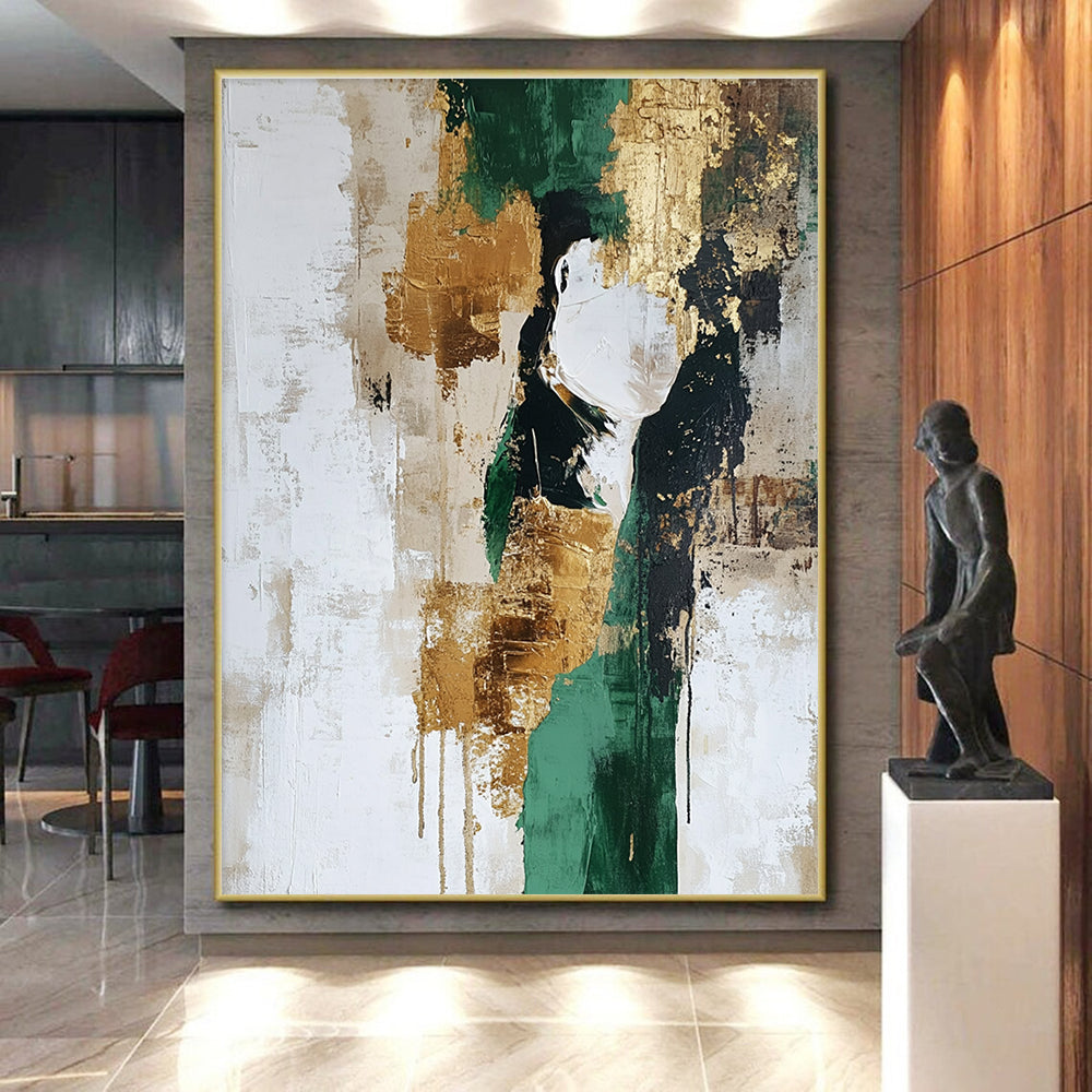 Green - Gold - Beige Abstract Painting with Earthy Opulence WINK539